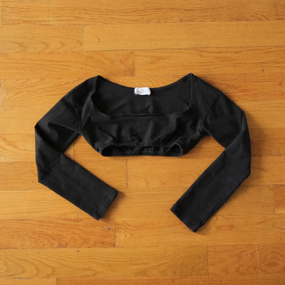 Gil Rodriguez Crop Top Women Black Long Sleeve Square Neck Minimalist Size M
